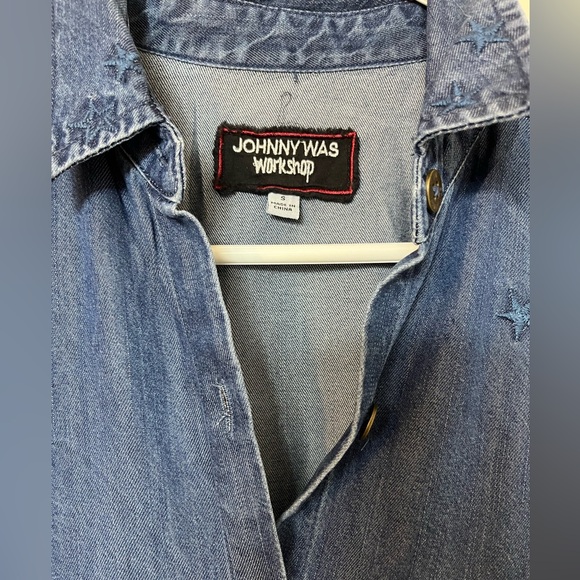 JOHNNY WAS Halley Jumpsuit Denim Blue Embroidered Star Size Small ($310) Western - Picture 4 of 8